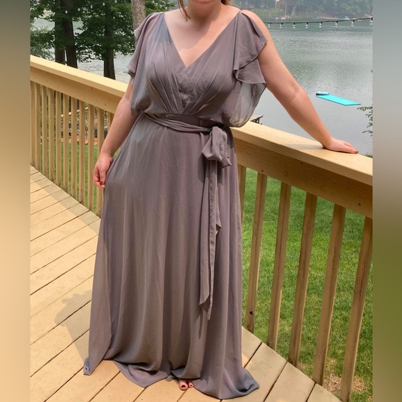 NWT Grey Charolette Chiffon Vneckline Long Dress - Picture 3 of 10